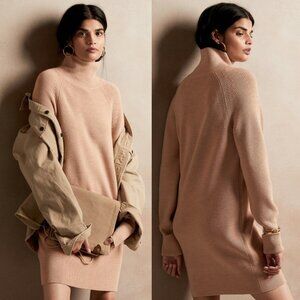 Banana Republic Mock Neck Responsible Wool Merino Mini Dress M Sand Dune